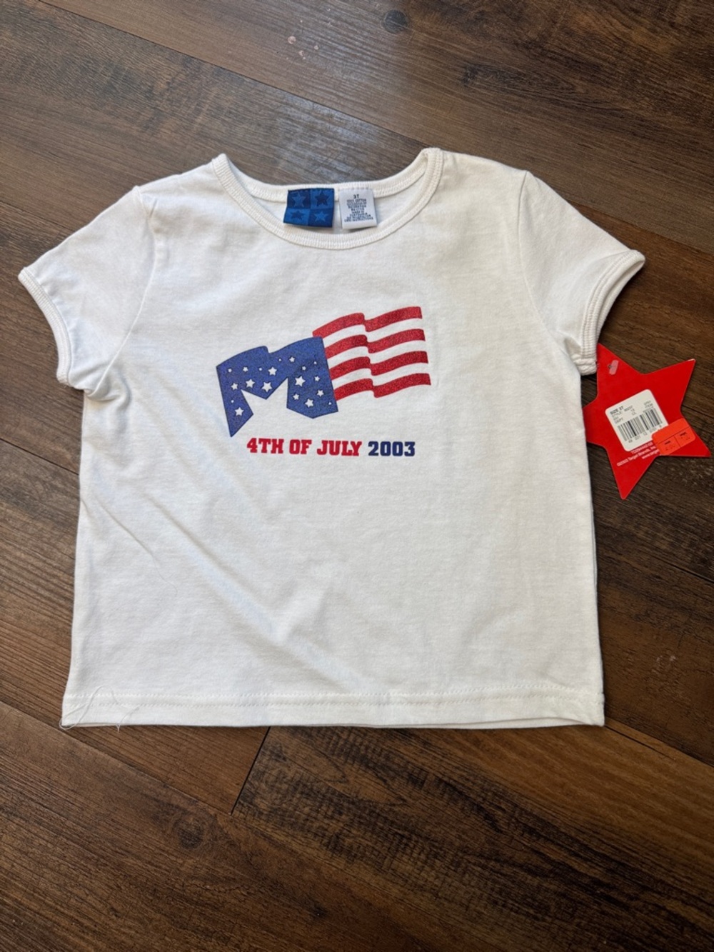 Vintage Kids White 4th of July Graphic Tee - Patriotic Stars & Stripes